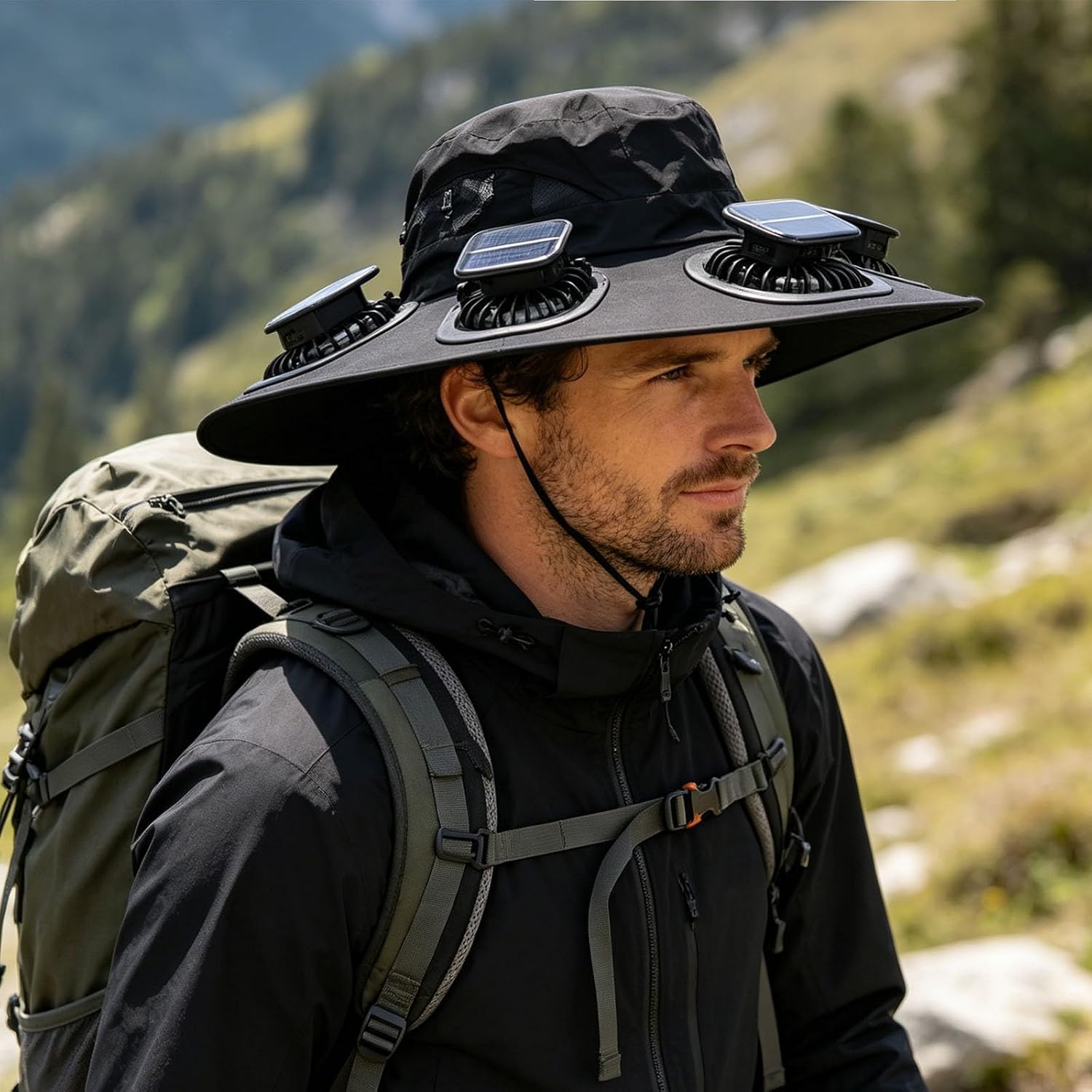 Outdoor Camping Fans - قبعة شمسية بـ 6 مراوح للرجال