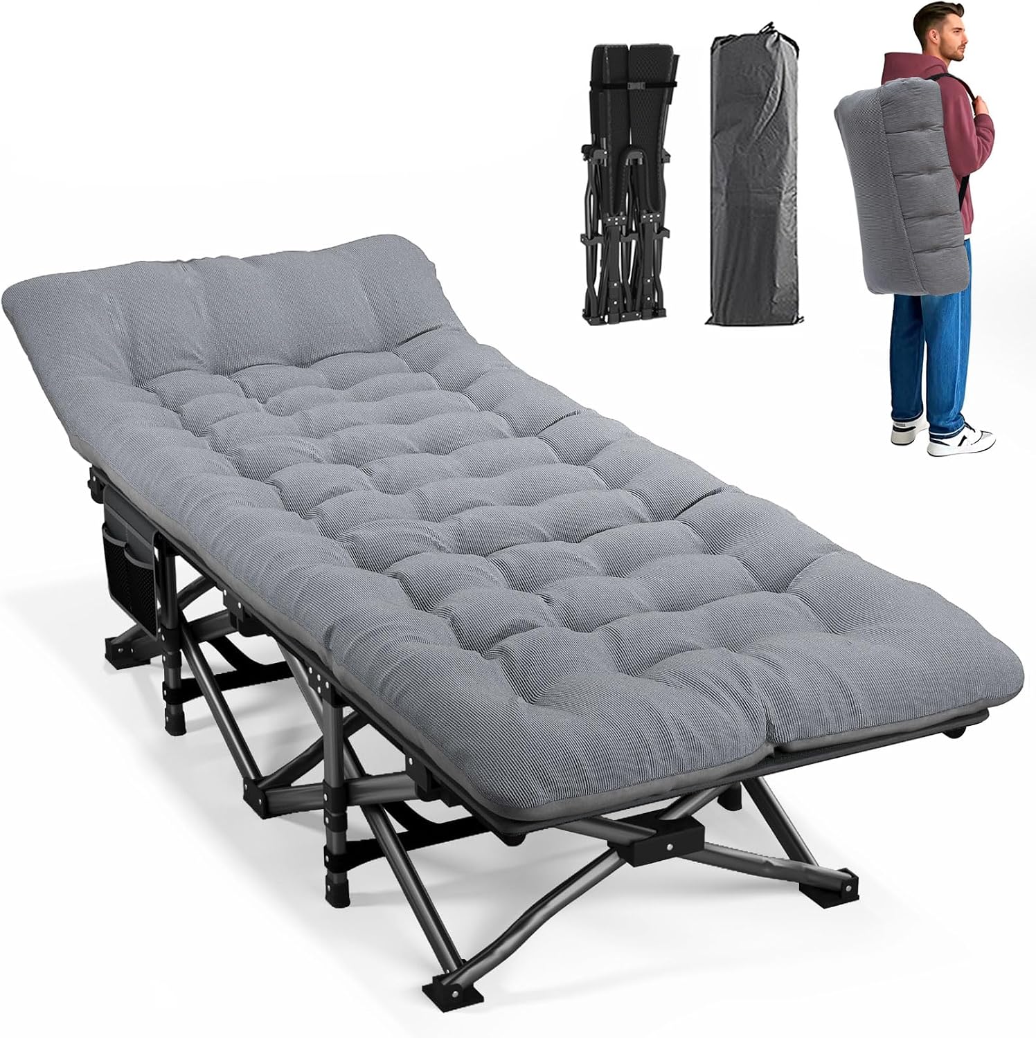 Outdoor Camping Cot - سرير تخييم للبالغين مع وسادة، سرير